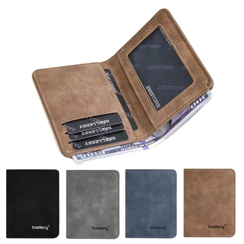 Dünnes, geschliffenes Leder, Multi-Card-Führerschein-Kartenhalter, einfach, lässig, neue Business-Multifunktions-Bifold-Kurzbrieftasche für Herren