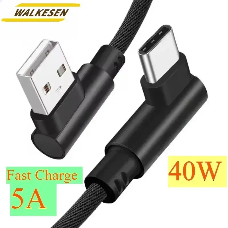 40 W 5A USB zu Typ C Schnellladung Weben Datenkabel 90 Grad Telefon Ladegerät Kabel für iPhone Xiaomi Redmi Huawei USB Ladekabel
