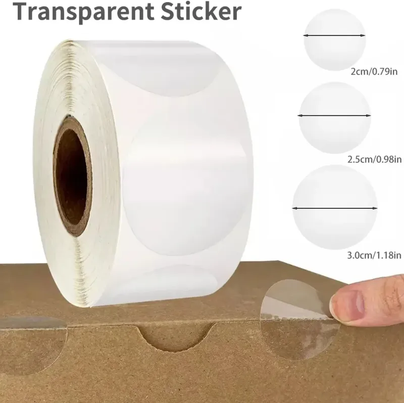 3 Größen 2/2,5/3 cm 500 Stück kristallklare transparente runde PVC-Aufkleber Aufkleber Umschlag TabSealer Einzelhandelsverpackung Klare Siegeletiketten