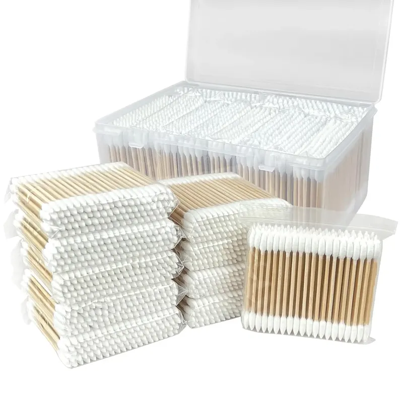 500/100 Wattestäbchen mit rundem Kopf, doppelte Wattestäbchen mit rundem Kopf, Bambusstäbchen, präzise spitze kosmetische Nagelwerkzeuge