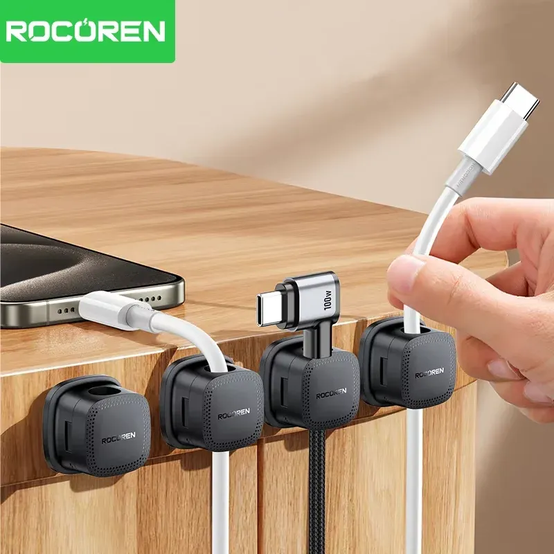Rocoren Magnetischer Kabel-Organizer, glatt, verstellbar, Kabelhalter unter dem Schreibtisch, 6 Stück, stabiles Kabelmanagement, Kabelhalter, Kabelklemmen