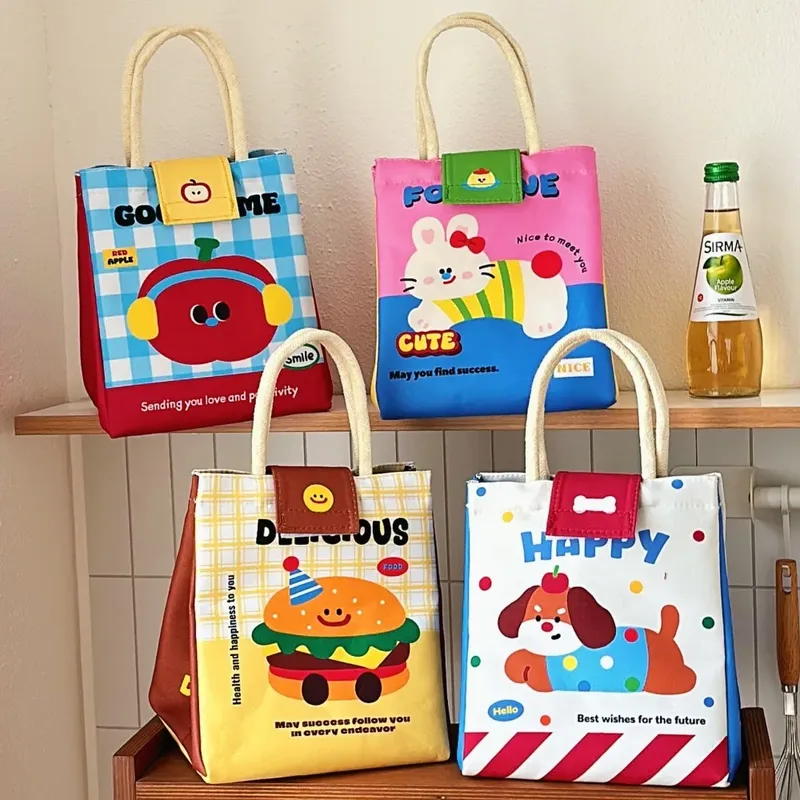 Niedliche Bento-Tasche für Büroangestellte, große Kapazität, Einkaufstasche, Cartoon-isolierte Frischhalte-Tasche, Studenten-Lunchbox-Tasche
