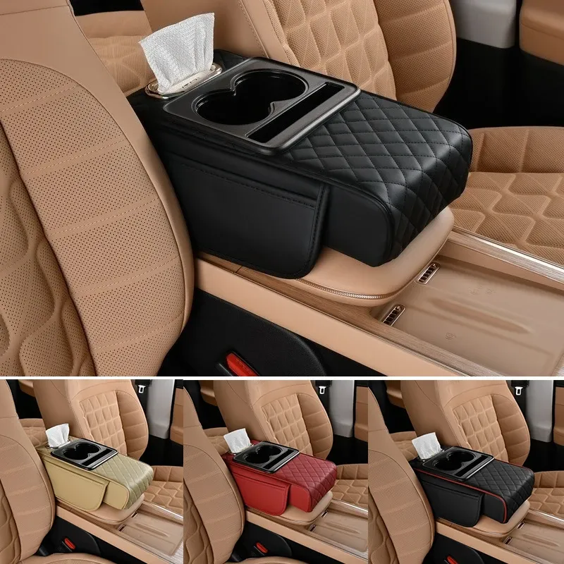 Auto Armlehne Box 7,5 cm Verdicken Höhe Pad Armlehne Kissen mit Tasche Tissue Tasse Halter Speicher Baumwolle Ellenbogen Unterstützung höhe Pad