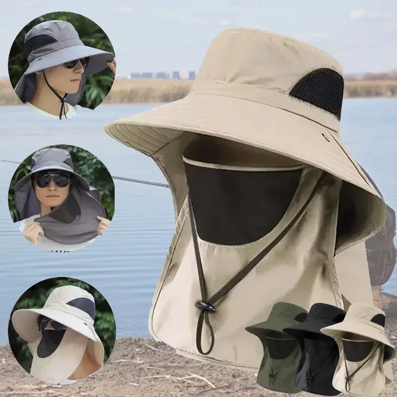 Sommer UV-Schutz Wanderhut Schnell trocknend Breite Krempe Outdoor Visier Eimer Hüte Mesh Atmungsaktive Sonnenhut Outdoor Radfahren Hut