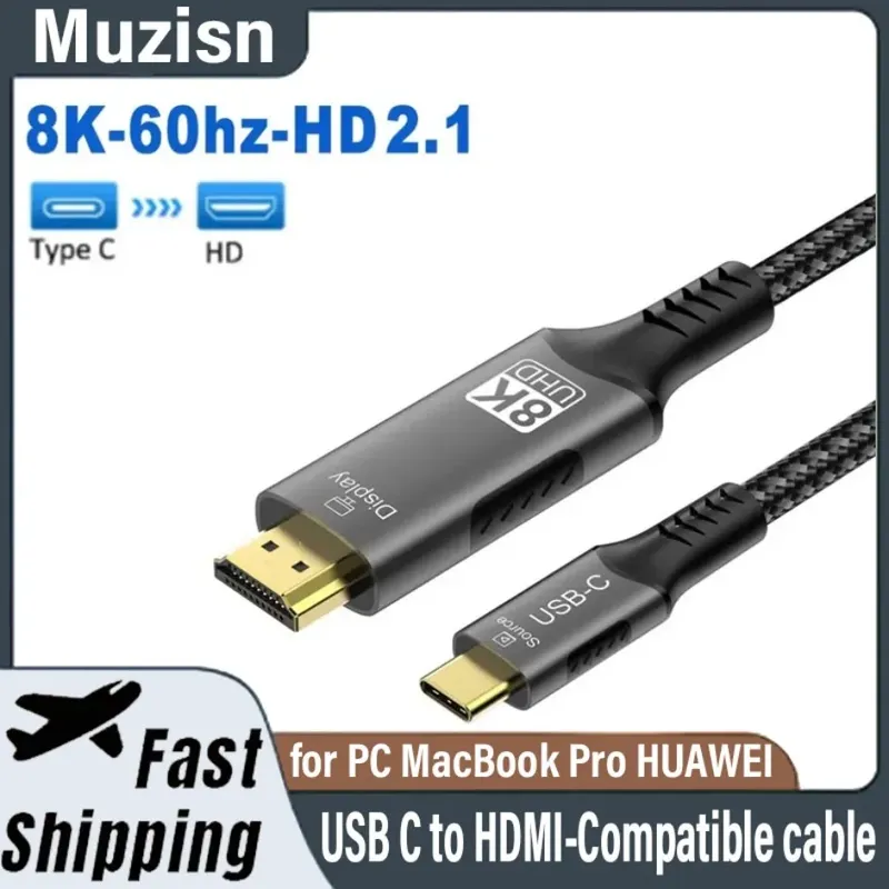 8k@60hz USB C auf HDMI-kompatibles Kabel 4k@120hz 2.1 Thunderbolt 4 kompatibles HDTV-Kabel für PC MacBook Pro HUAWEI