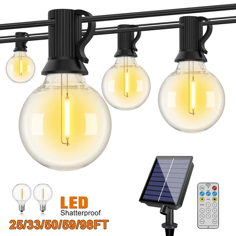 50FT 100FT 24V G40 Solar Lichterketten Outdoor LED Bruchsicher Solar Powered Wiederaufladbare Hängen Licht Für Pergola Terrasse decor