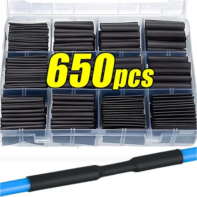 Schwarzes Schrumpfschlauch-Set, thermobeständiger Schlauch, Schrumpfdraht, Verpackung, elektrischer Anschlusskabel, Isolierhülsen, Schutz