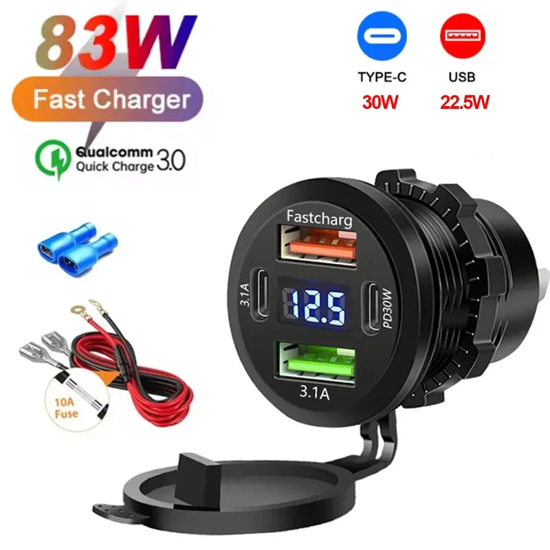NEUE 117 W Dual PD Dual QC 3,0 USB Auto Ladegerät mit Voltmeter Buchse Steckdose Adapter Wasserdicht für 12 V/24 V Auto Boot Heißer Verkauf
