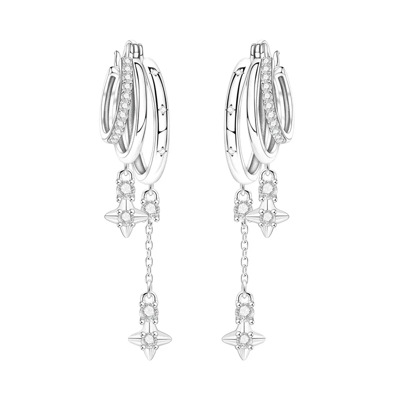 Orstarry Original-Quastenohrringe aus 925er-Sterlingsilber für Damen, Zirkon-Ohrstecker, funkelnder Creolen-Ohrring, Jahrestag, Schmuck, Geschenke