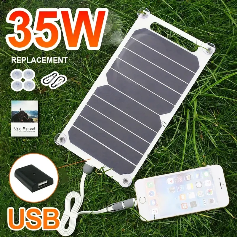 5V 35W Sunpower Tragbares Solarpanel mit USB-sicherem Stabilisator-Ladegerät für Telefon-Powerbank, Outdoor, Camping, Zuhause, Wohnmobil, Geschenk