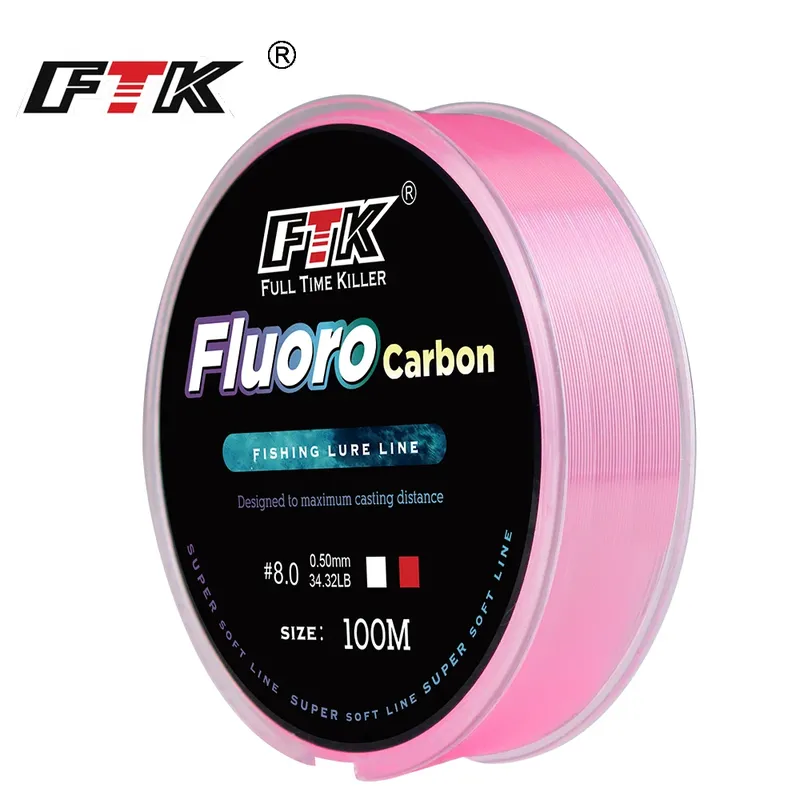 FTK 100 m 4,13-34,32 LB Fluorkohlenstoff-Angelköderlinie 0,14 mm-0,5 mm rosa Kohlefaser-Fliegenfischschnur Superweiche Schnur Pesca