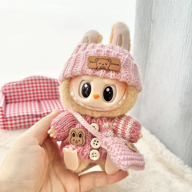 Puppenkleidung für Labubu Outfit V1 V2 V3 17 cm Puppen sitzendes Zubehör Brille Kleidung Designer Kinder Geschenk Pullover Hut Tasche Set