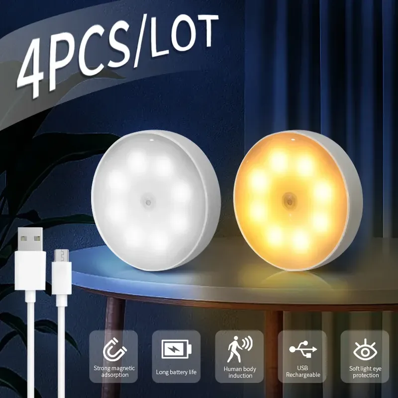 1/2/4 stücke Wiederaufladbare Motion Sensor LED Nachtlicht Wand Dekoration Schlafzimmer Nacht Lampe Küche Schrank Lichter Kind nachtlicht