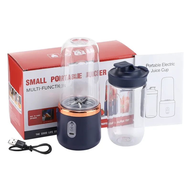 Elektrischer Entsafter-Becher mit 6 Klingen und 2 Tassen für Reisen, tragbarer Entsafter-Mixer, USB-Aufladung, frischer Fruchtsaft, persönlicher Mixer, Smoothie