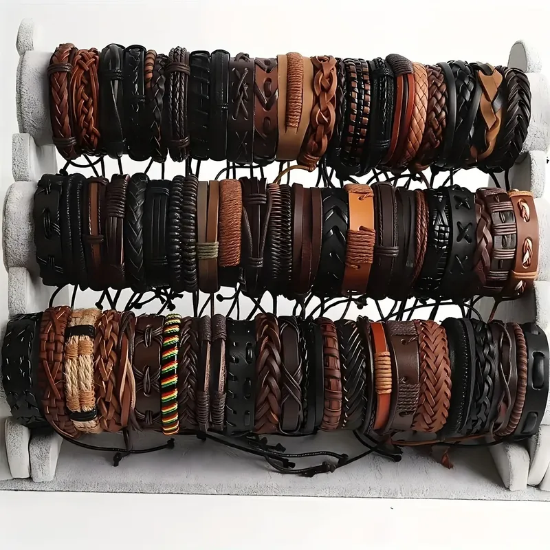 20 Stück geflochtene Lederarmbänder für Männer und Frauen, Wickelholzperlen, Manschettenarmband, Hanfschnüre, ethnischer Tribal-handgefertigter Wickelarmband-BH