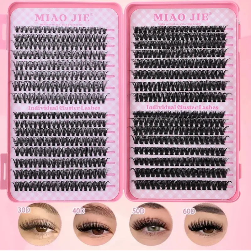 MIAOJIE DIY Wimpernverlängerungsset, 720 Stück, Wimperncluster, einzelnes Wimpern-Set mit Wimpernbindung und Dichtung, Wispy Natural Manger Lashes