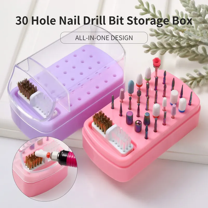 Nagelbohrer-Organizer-Box, 30 Fächer, zeigt Regal, Acryl, staubdicht, tragbar, leere Aufbewahrung für Salon-Nagelkunstbedarf