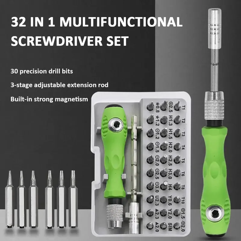 32-in-1-Multifunktions-Schraubendreher-Set mit 30-teiligem Torx-Phillips-Magnetschraubendreher-Bits, Handreparaturwerkzeug für Telefon, Uhr, PC