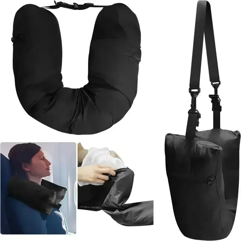Befüllbarer Reisekissenbezug, Organizer-Tasche, tragbare Reisetasche, Flugzeugkissen, Reise-Nackenkissen, selbstfüllend, für Reisen