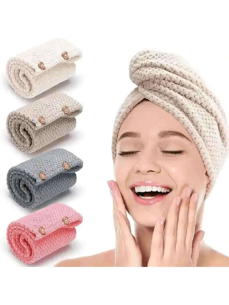 Einfarbiges Haarhandtuch, strukturierte Kappe für trockenes Haar, 9,8 "X 25,5" saugfähiger Haarhandtuchwickel für Frauen mit Knopfleiste