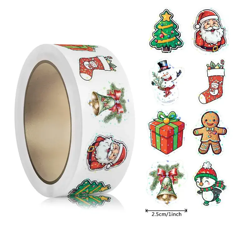 500 stücke Laser Cartoon Weihnachten Aufkleber Weihnachten Geschenk Verpackung Label Aufkleber Belohnung Aufkleber Sammelalbum Schreibwaren, 1"