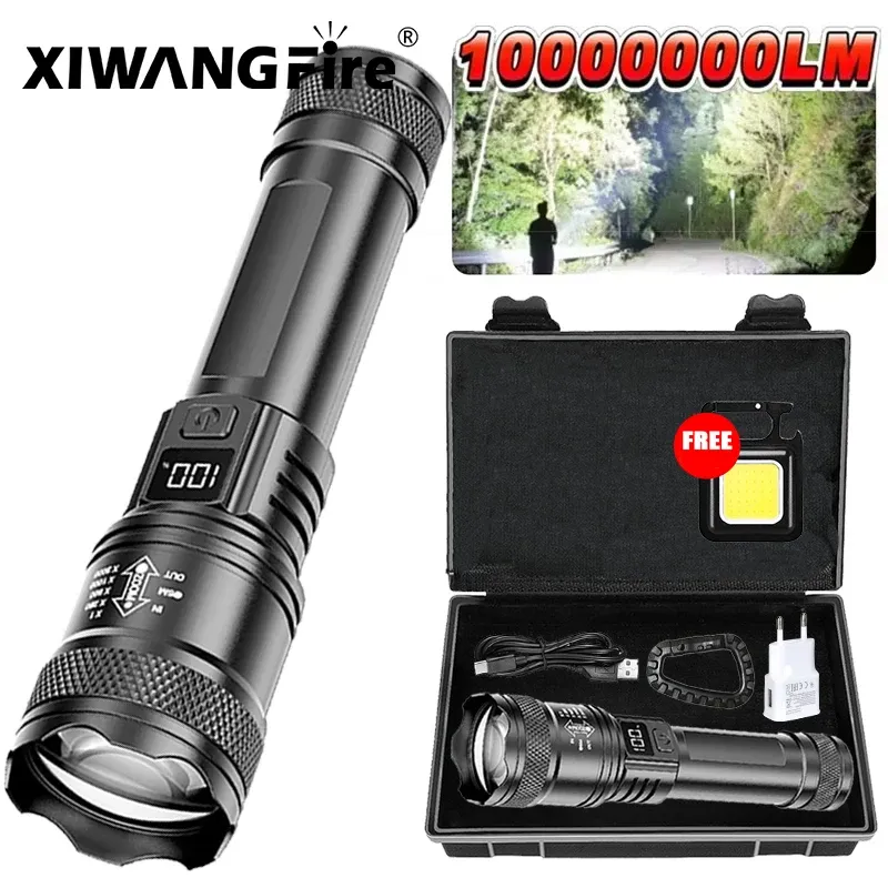 Ultrahelle LED-Taschenlampe, 2000 lm, Typ C, wiederaufladbar, große Reichweite, Zoom, taktische Taschenlampe, Outdoor, Notfall, Camping, Angeln, Laterne
