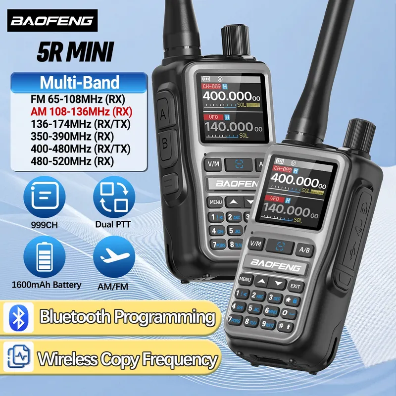 BAOFENG UV-5R Mini Walkie Talkie Multi Band Bluetooth Programmierung Drahtlose Kopierfrequenz 999CH AM FM Long Range Two Way Radio