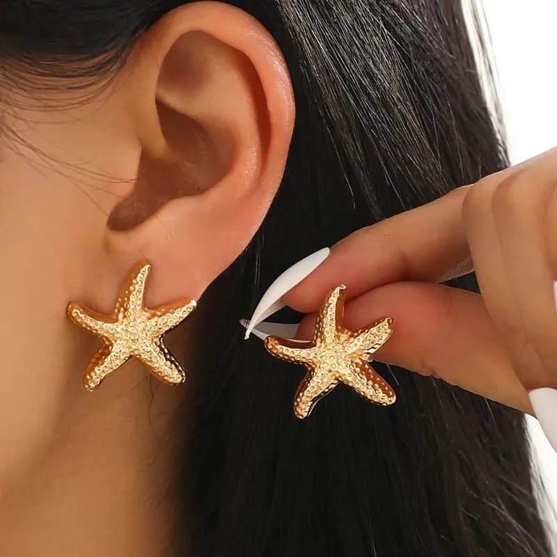 Punk Metall Seestern Stud Ohrringe für Frauen Mode Gold Farbe Stern Geometrische Temperament Ohrringe Sommer Schmuck Geschenk
