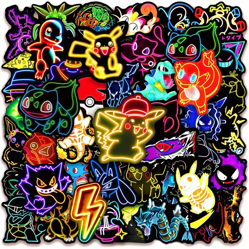 10/30/50 Stück coole Cartoon Neonlicht Anime Pokemon Aufkleber Pikachu Cartoon Aufkleber Laptop Motorrad Telefon ästhetische Aufkleber Spielzeug