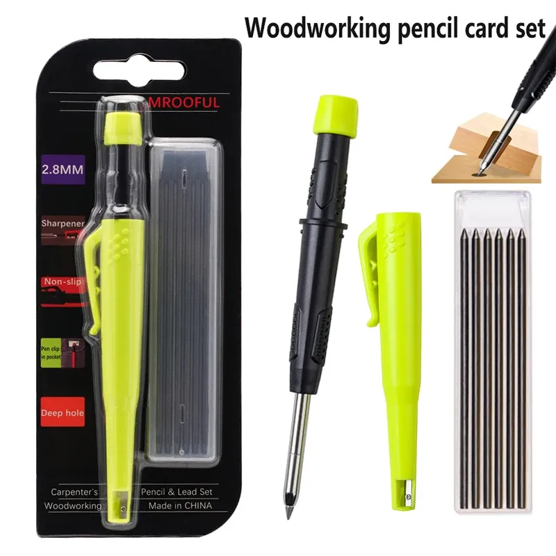 Bleistiftkarten-Set für Holzbearbeitung, Markierung und Zeichnung für tiefe Löcher, mit 2,8 mm zuverlässiger und langlebiger Mine, für Tischlertechnik