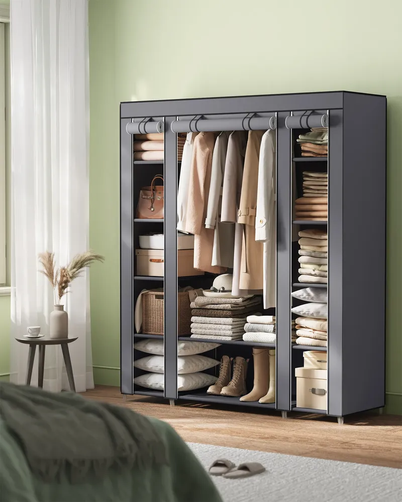 SONGMICS Kleiderschrank, Stoffschrank, 12 mit Kleiderstange und Ablagen, Stabiler Schrank, für Schlafzimmer, Ankleidezimmer