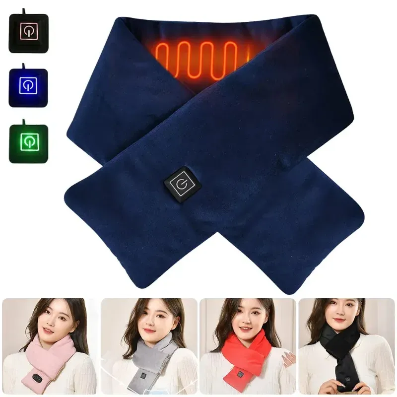 USB-Heizschal für Damen und Herren, Temperaturschal, 3-Gang-Wickeltuch, Fleece, waschbar, elektrischer Halswärmer, keine Vergrößerung der Batterie für Camping