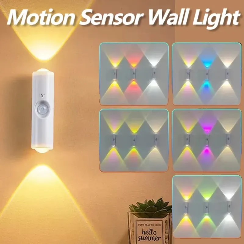 Doppelkopf-LED-Nachtlicht mit Bewegungssensor, RGB, wiederaufladbar, magnetische Wandlampe, Stimmungsumgebungslicht für Schrank, Flur, Treppe