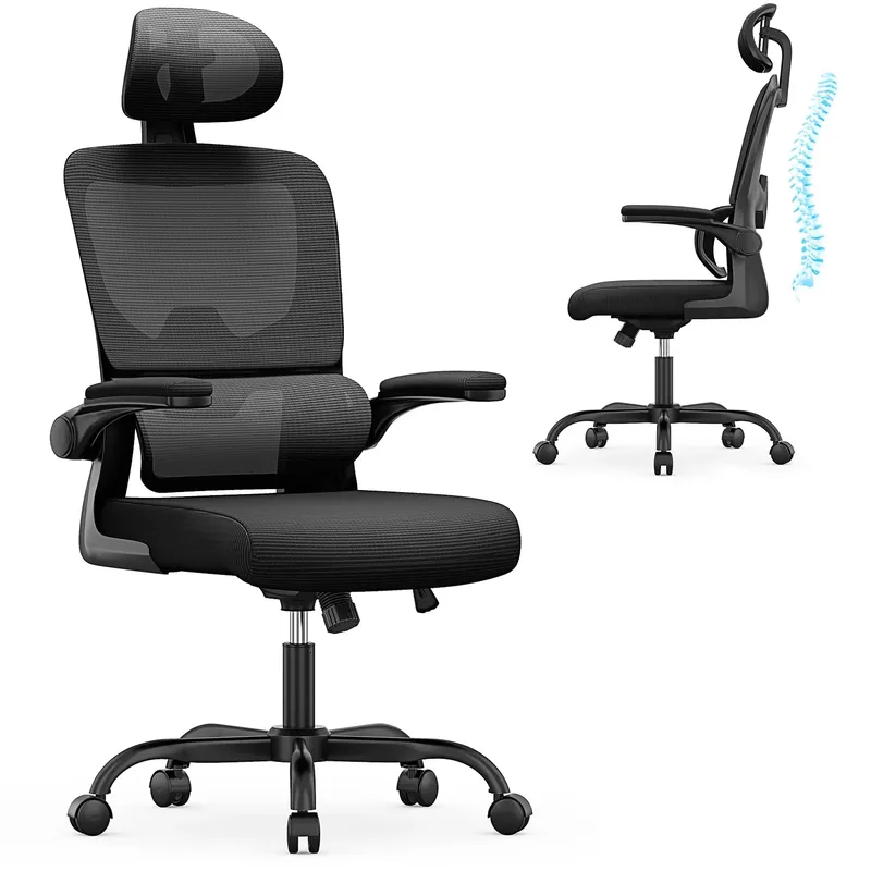 Naspaluro Ergonomic Office Chair Desk Chair with Folding Armrests Height-Adjustable Breathable Backrest Swivel Gaming Chair