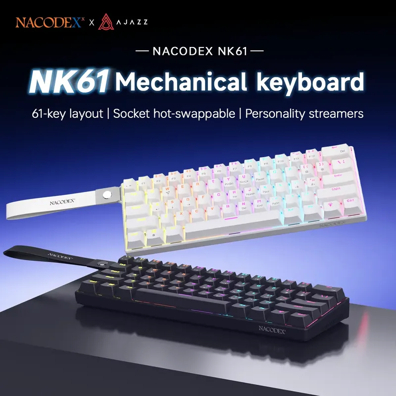 AJAZZ NK61 Kabelgebundene mechanische Gaming-Tastatur 60 % RGB Hot-Swap-fähige 61 Tasten roter Schalter Mini-Tastatur für Gamer-PC