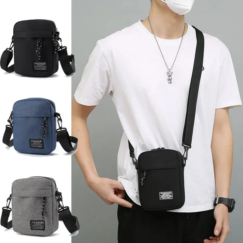 Multifunktionale, stilvolle, leichte und Mini-Umhängetasche/Umhängetasche für Herren – Canvas-Handytasche, lässige, sportliche, kleine quadratische Tasche
