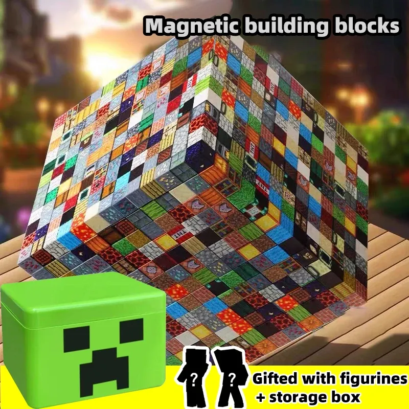 Magnetisches Aufbewahrungsbox-Set für Spielzeugbausteine, mit Figuren im Lieferumfang enthalten, DIY-Montagespielzeug für Kinder, Spielblöcke für die Tischplatte