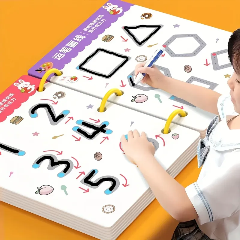 Wiederverwendbares Kinder-Arbeitsbuch-Set mit 34 Seiten und löschbarem Stift – Frühes Lernen der Entwicklung von Schreib- und Zeichenfähigkeiten, Lehrbücher für das Stiftkontrolltraining, innovatives Lernen – perfekte Wahl für Weihnachts- und Geburtstagsg