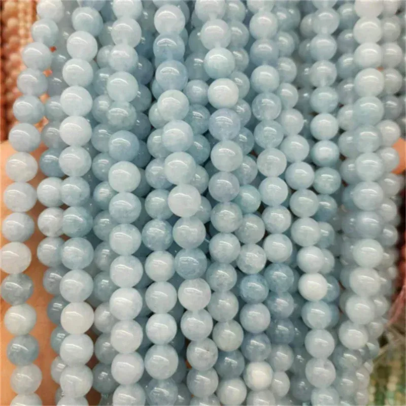 Natürliche Aquamarin-Steinperlen, blaue runde Edelsteinperle für DIY-Armband, Halskette, Charms, Schmuckherstellung, Perlenzubehör