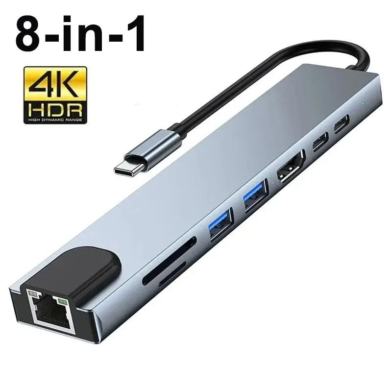 8-in-1 USB-C-Hub Typ-C-Splitter 4K Thunderbolt 3 Dockingstation Laptop-Adapter für Macbook Air M1 iPad Pro RJ45 HDTV Computer