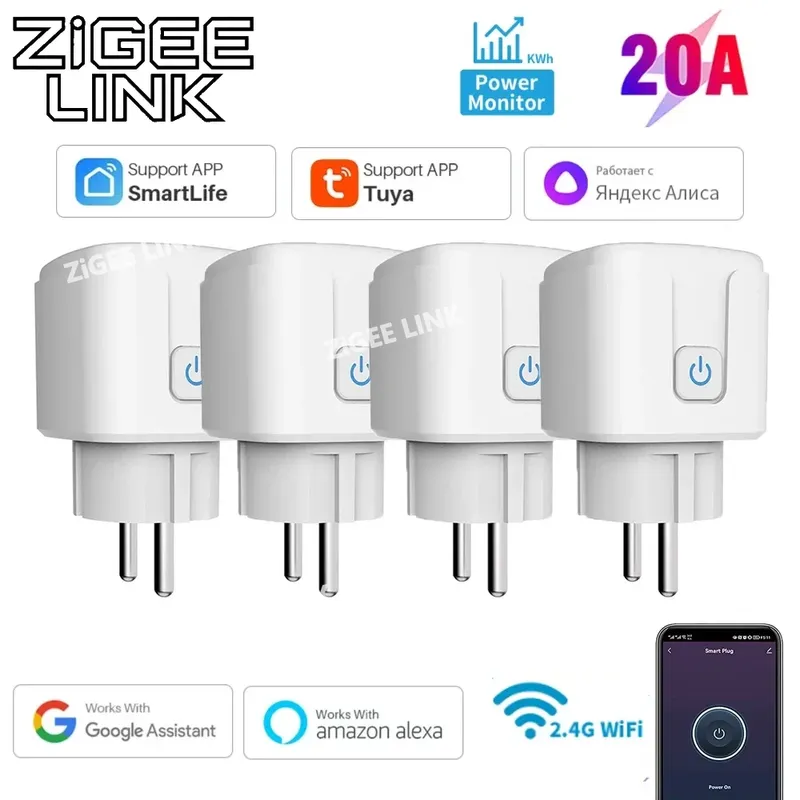 1 stücke Tuya Smart Steckdose EU 16A/20A Wifi Smart Plug Power Überwachung Smart Leben APP Fernbedienung unterstützung Google Assistent Alexa