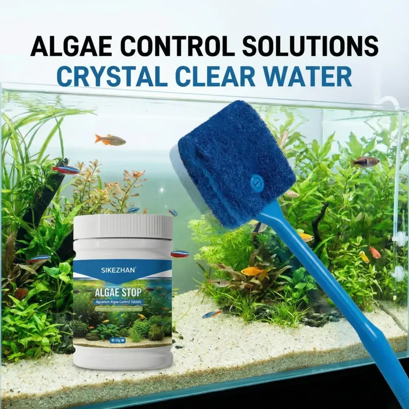 Professionelles Aquarium-Reinigungsset: Algenstopp-Tabletten und kratzfeste Schwammbürste mit langem Griff für kristallklares Wasser