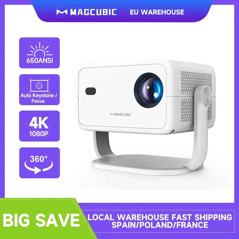 Magcubic Native 1080P 650ANSI 4K Android11 L018 Projektor mit automatischer Keystone-Korrekturfokus Wifi6 BT5.2 Tragbarer Film im Freien