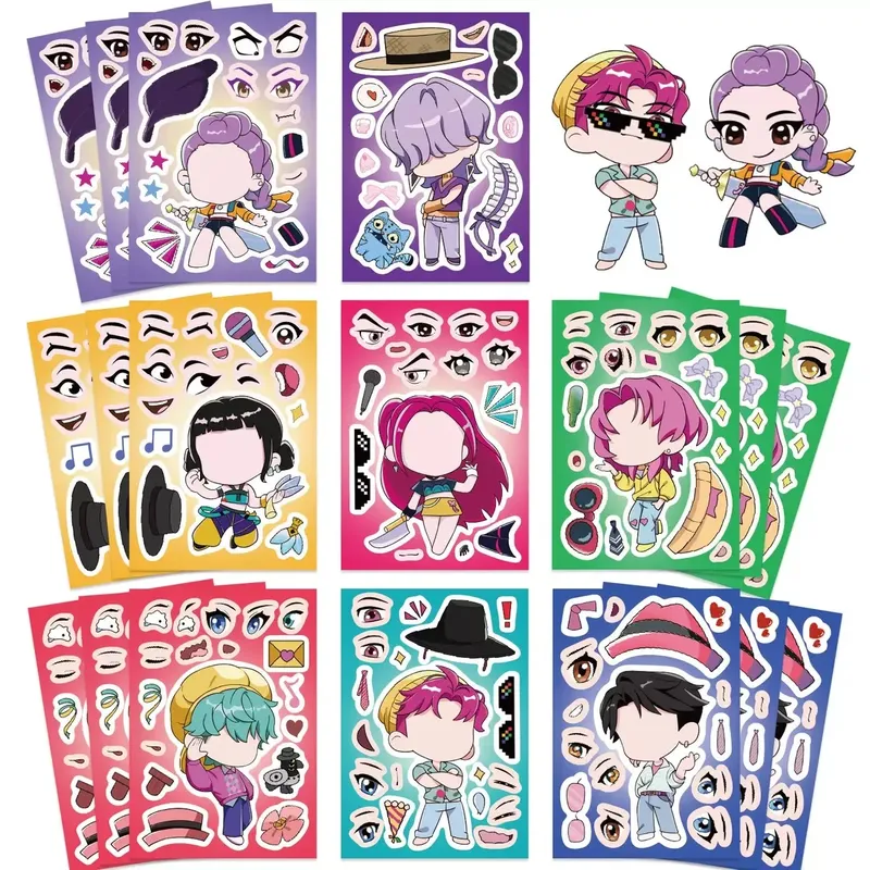 Lustige Kinder Puzzle Aufkleber Kpop Dämon Jäger machen ein Gesicht Puzzle Aufkleber Kinder DIY Spiel Kinder Puzzle Bildung Spielzeug WEIHNACHTEN Geschenk