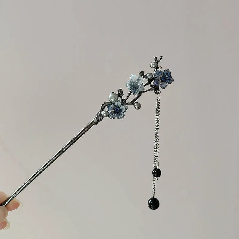 Klassische Haar Stick Stäbchen Tinte Farbe Blume Metall Fringe Haarnadel Für Frauen Perle Schwarz Perlen Cheongsam Haar Brötchen Schmuck Geschenke