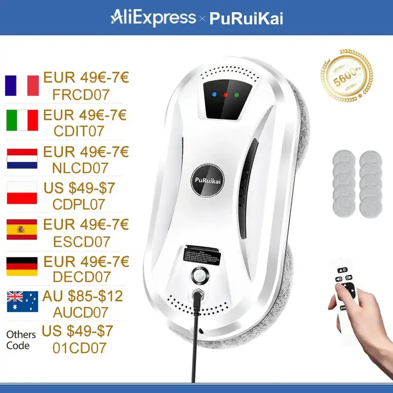 PuRuiKai Ultradünner Roboter-Staubsauger, Fensterreinigungsroboter, Fenster, elektrisches Glas, L limpiacristales, Fernbedienung für Zuhause