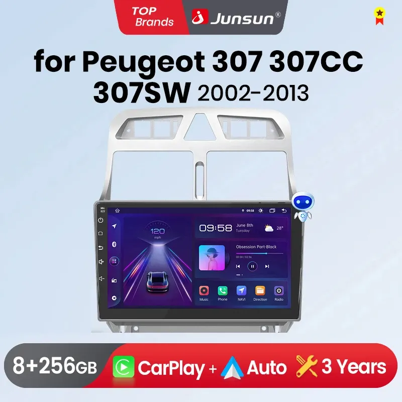 Junsun AI Drahtlose CarPlay für Apple Android Auto Auto Radio Für Peugeot 307 307CC 307 SW 2002-2013 GPS multimedia RDS WiFi Stereo