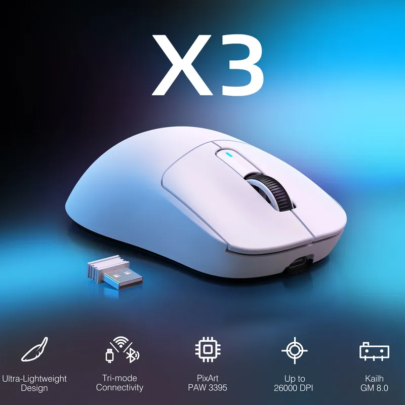 Angriff Hai x3 drahtlose Gaming-Maus, 49g ergonomische PC-Maus, dreifache Modi paw3395 26k dpi optischer Sensor, programmier bare Tasten