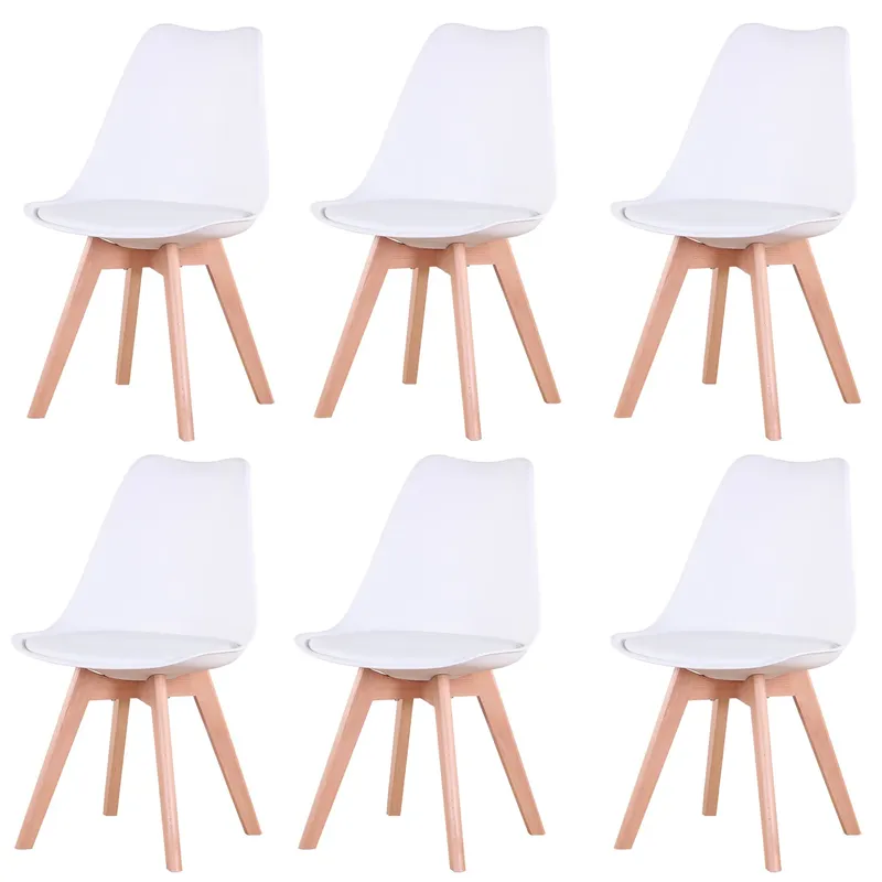 Ein Set mit 6 nordischen mittelalterlichen Esszimmerstühlen, PU-gepolsterten Sitzflächen aus Buchenholz, Schreibtischstühlen für Esszimmer, Schlafzimmer, Balkon, Restaurant