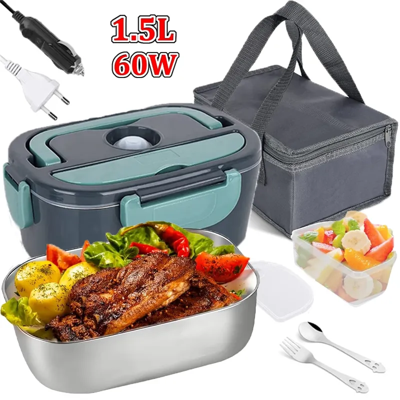 1,5 l, 60 W, elektrische Lunchbox, Speisenwärmer, tragbare Speisenheizung für Auto oder Zuhause, auslaufsicher, Mittagessenheizung, Mikrowelle für LKW